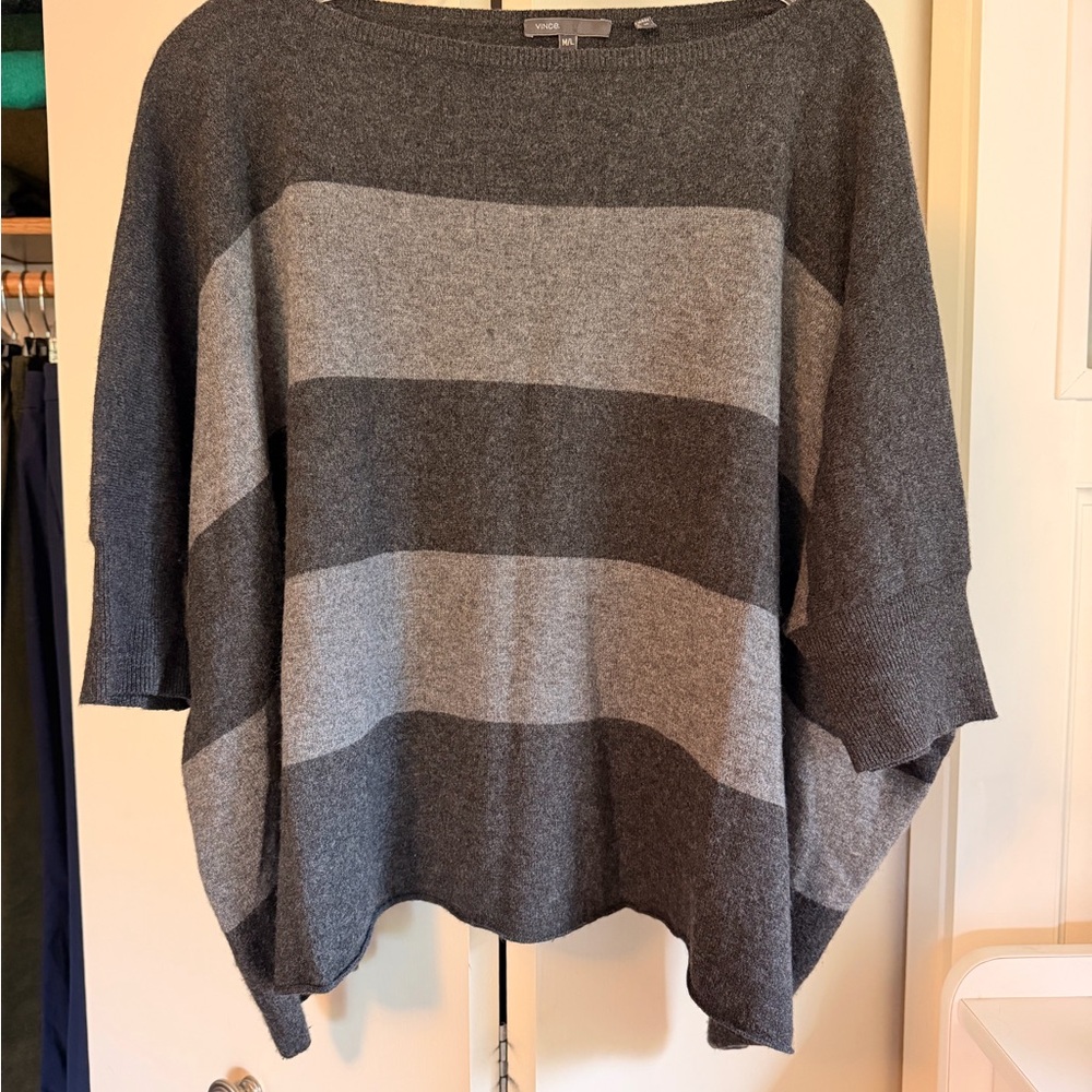Vince Charcoal and Light Gray Wide-Stripe Boatneck Sweater